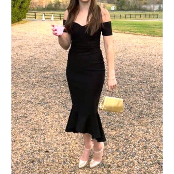 Lulus How Much I Care Off-the-Shoulder Midi Bodycon Dress w/Trumpet Skirt XS - Picture 4 of 6